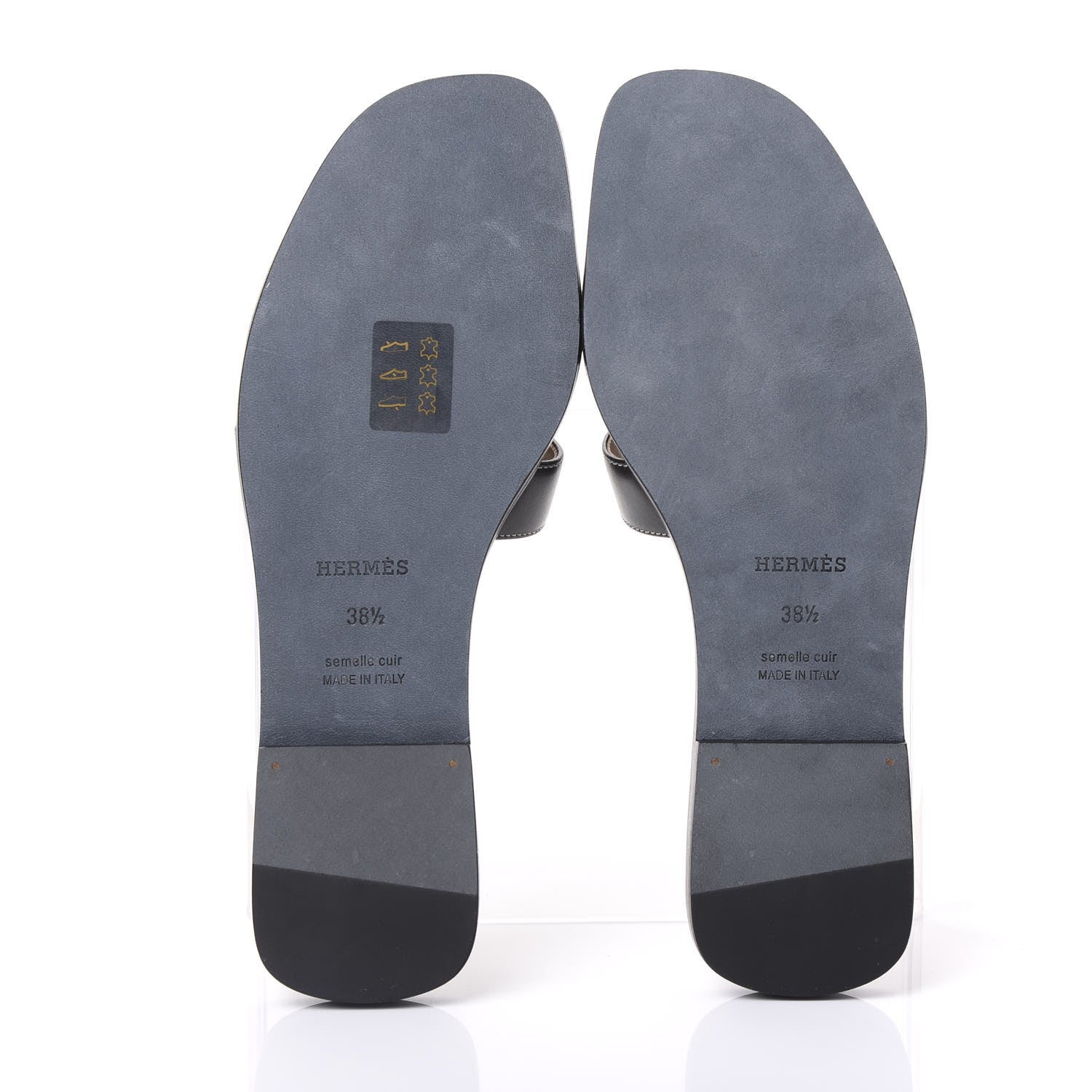 Hermes Box Calfskin Oran Sandals 38.5 Black 5 of 9