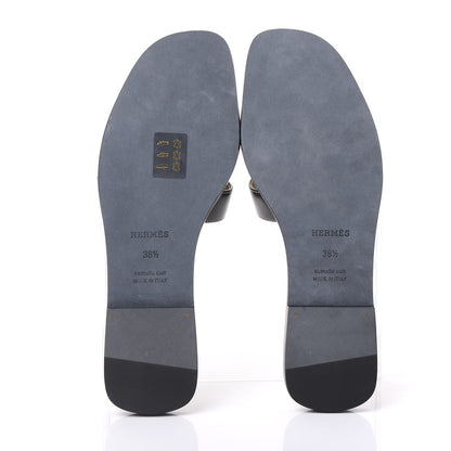 Hermes Box Calfskin Oran Sandals 38.5 Black 5 of 9