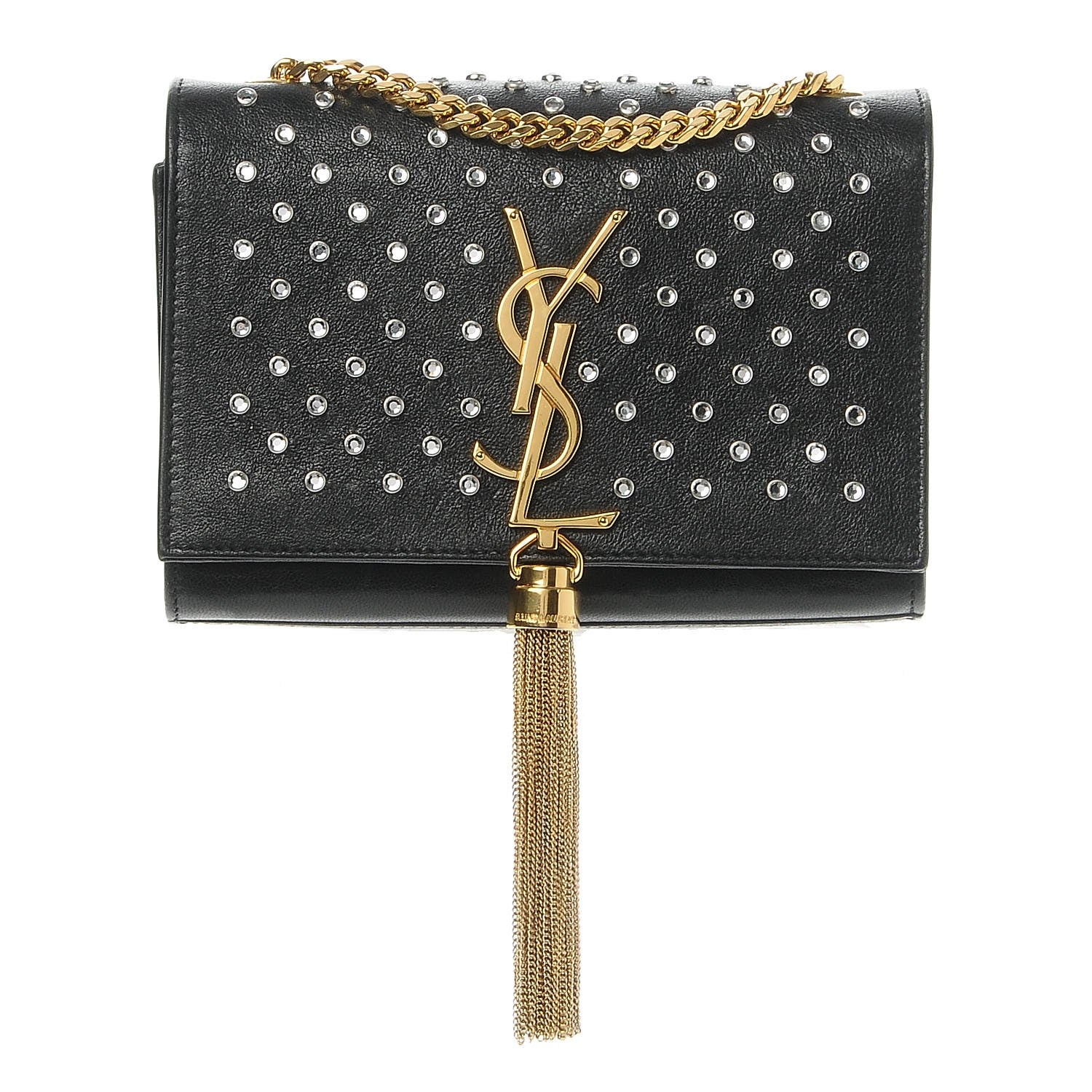 Saint Laurent Calfskin Crystal Studded Small Classic Monogram Kate Tassel Satchel Black 1 of 7