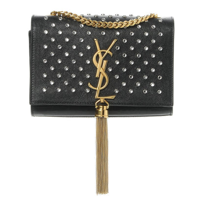Saint Laurent Calfskin Crystal Studded Small Classic Monogram Kate Tassel Satchel Black 1 of 7