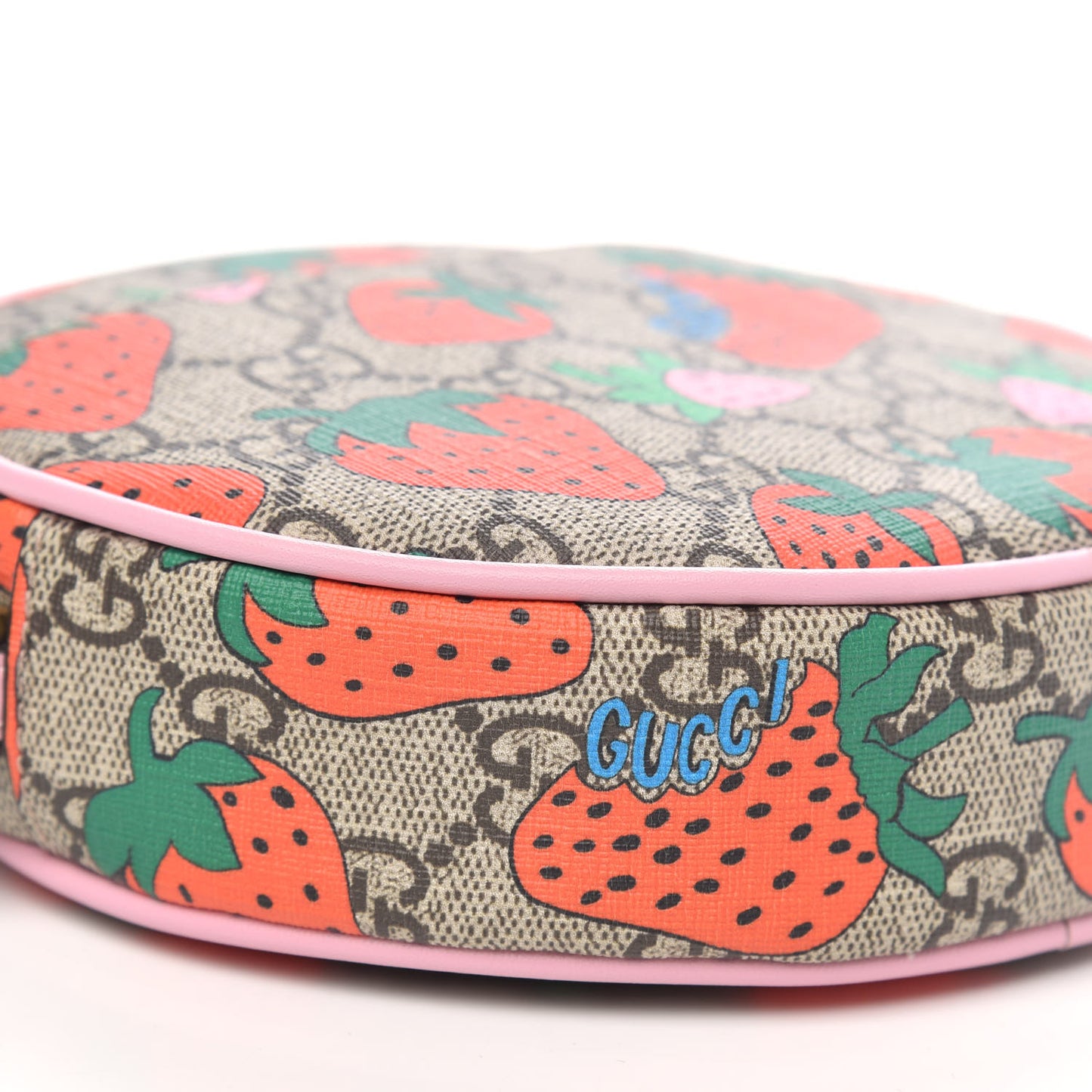 GG Supreme Monogram Strawberry Round Wrist Wallet