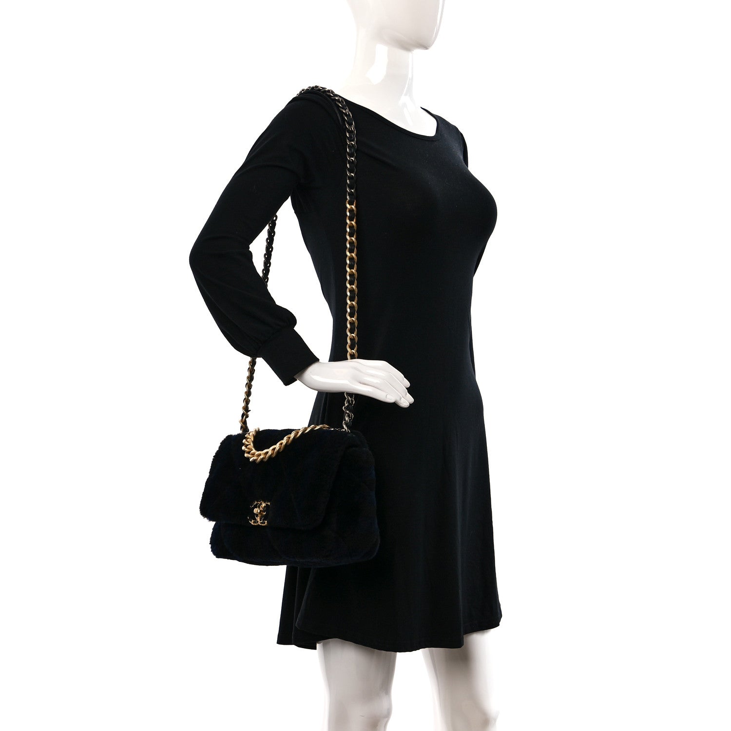 Chanel Shearling Striped Medium Chanel 19 Flap Blue Black 2 of 10