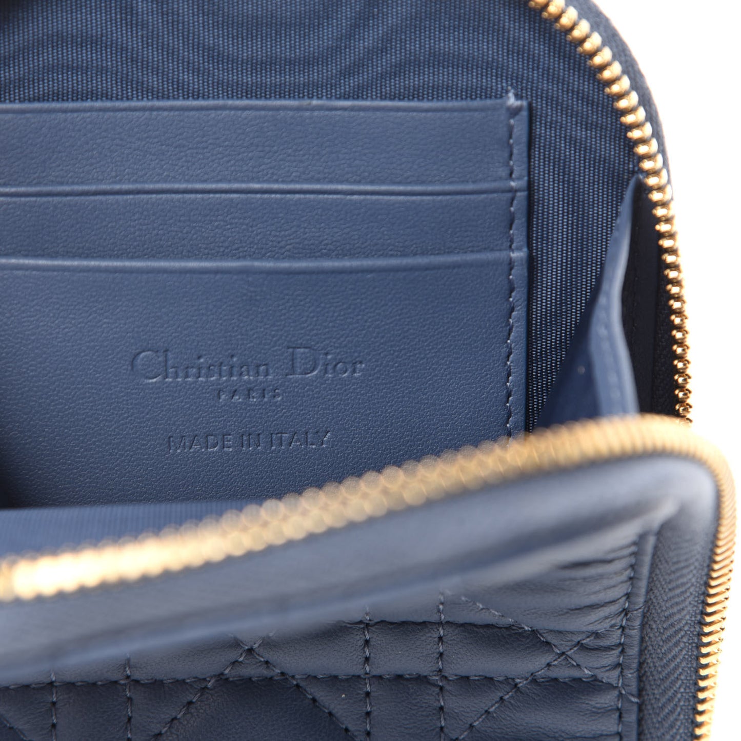 Lambskin Cannage Lady Dior Phone Holder Denim Blue