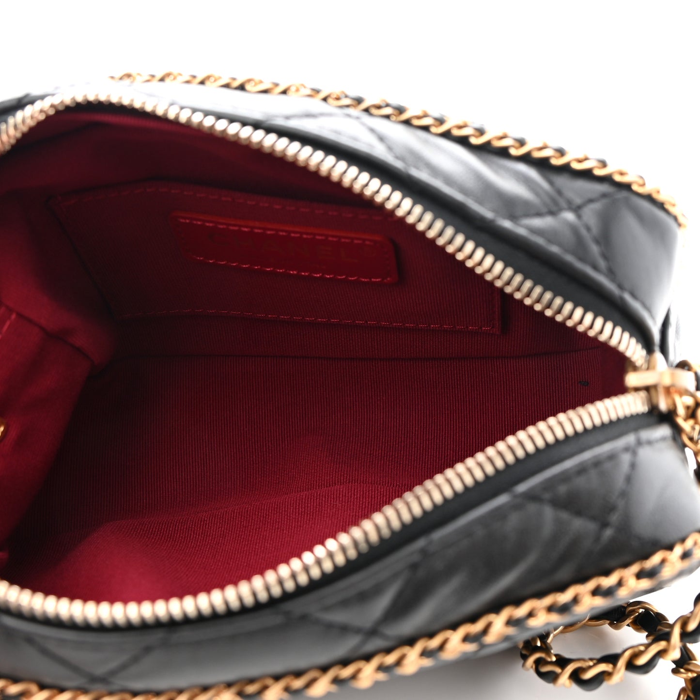 Lambskin Quilted Chain CC Mini Camera Case Black