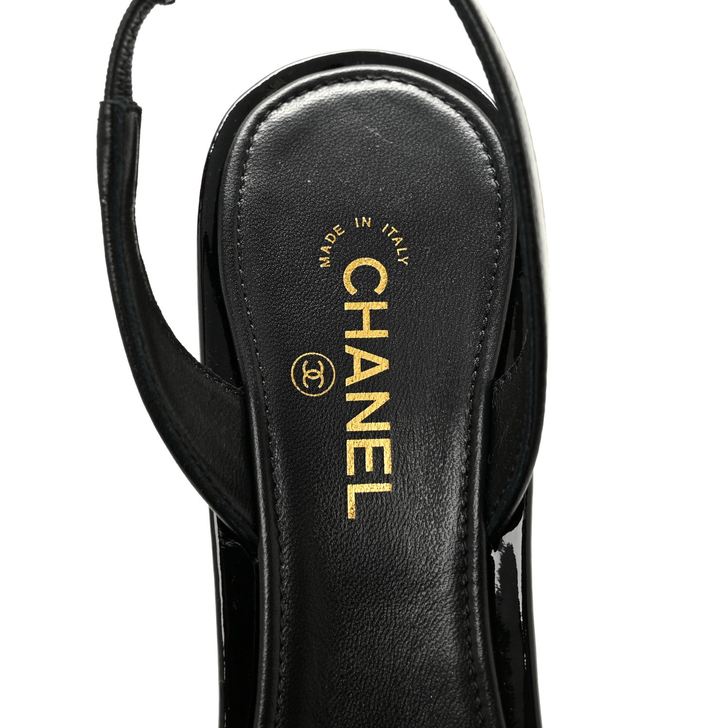 Chanel Lambskin Patent Cap Toe CC Apple Slingback Pumps 37 Black 7 of 10