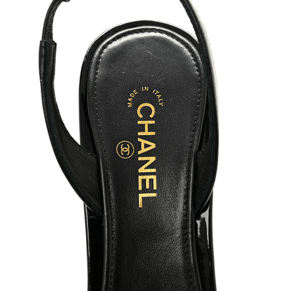 Chanel Lambskin Patent Cap Toe CC Apple Slingback Pumps 37 Black 7 of 10