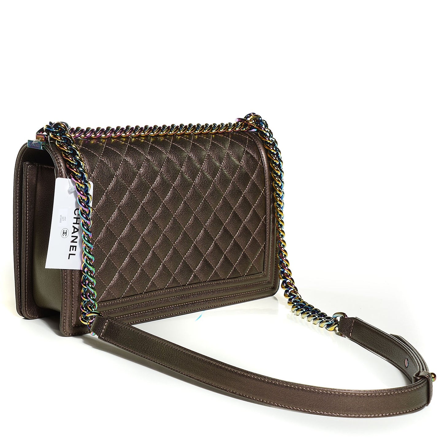 Iridescent Goatskin Quilted Large Boy Flap Bronze
