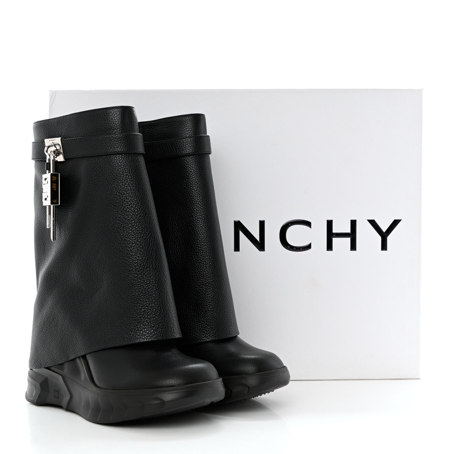 Grained Calfskin Shark Lock Biker Ankle Boots 41 Black