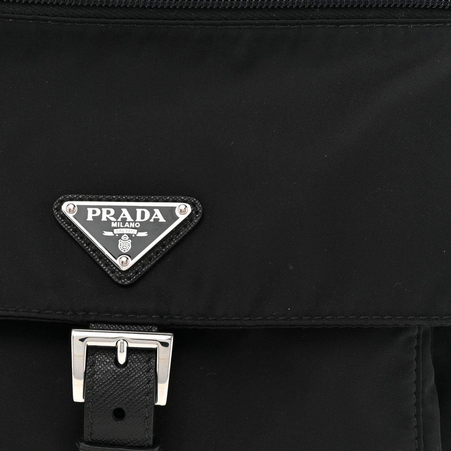 Re-Nylon Vela Saffiano Pocket Single Buckle Messenger Shoulder Bag Black