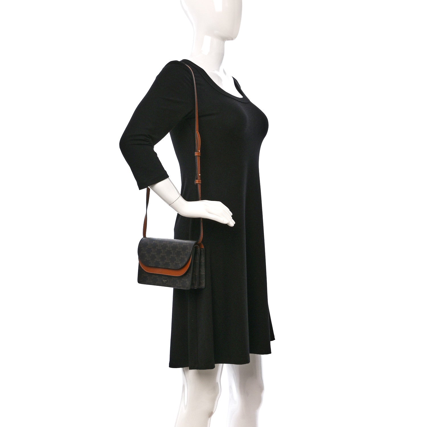 Celine Triomphe Canvas Lambskin Wallet On Strap Tan 2 of 9