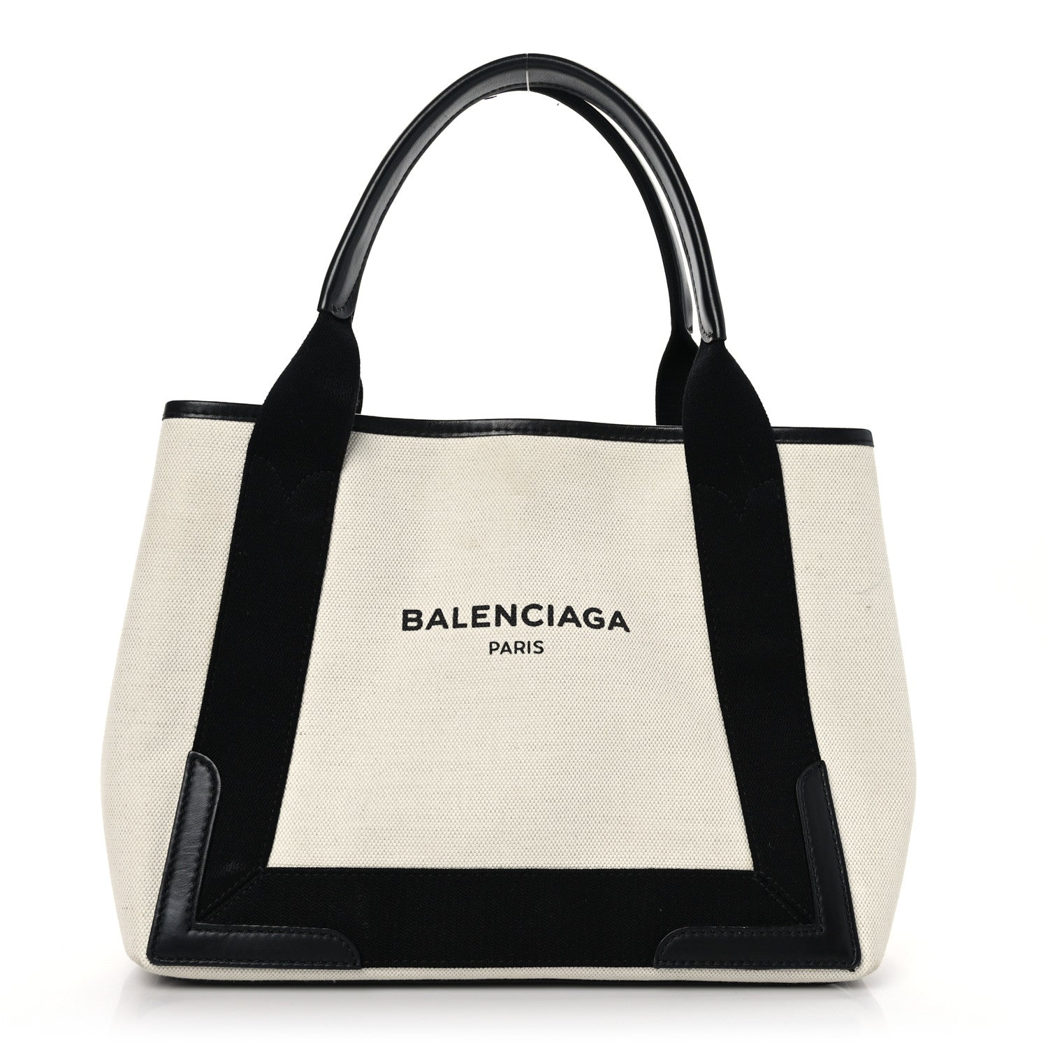Balenciaga Cotton Canvas Satin Calfskin S Navy Cabas Natural Black 1 of 12