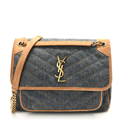 Saint Laurent Denim Suede Monogram Medium Niki Chain Satchel Blue Cinnamon 1 of 8