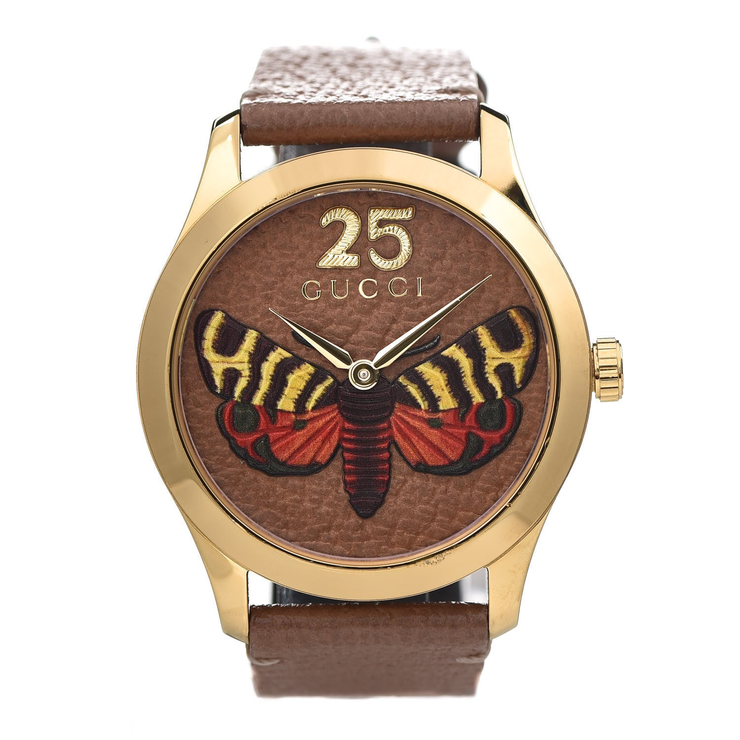 Gucci Stainless Steel Calfskin 38mm G-Timeless Moth Quartz Watch Brown 1 of 8