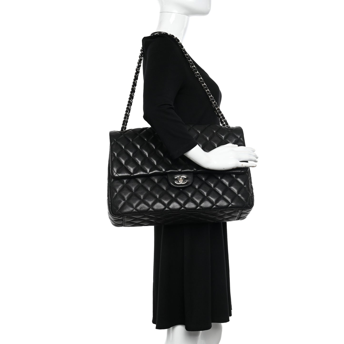 Caviar Quilted XXL Travel Flap Bag Black