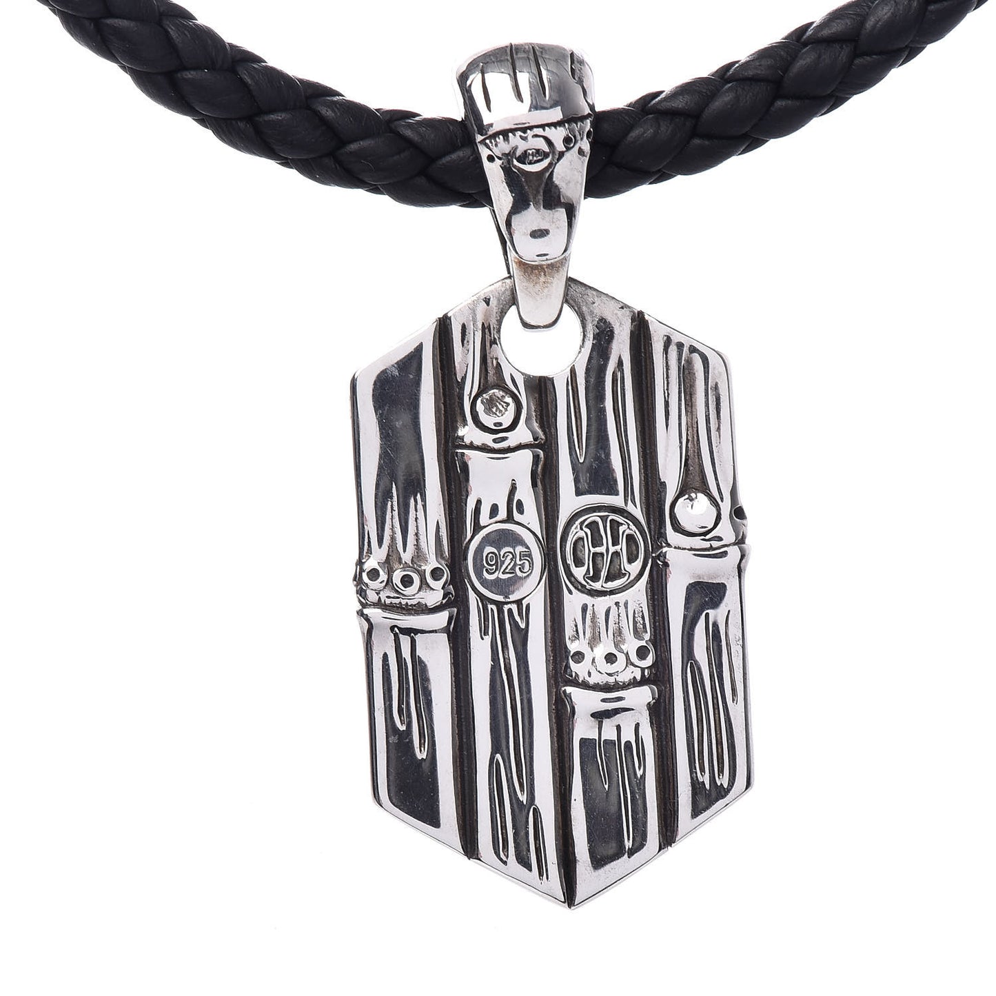 Sterling Silver Braided Bamboo Pendant Necklace Black