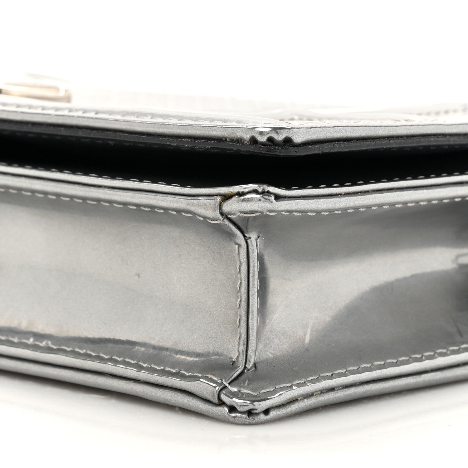 Christian Dior Metallic Patent Micro-Cannage Diorama Wallet on Chain Pouch Silver 9 of 13