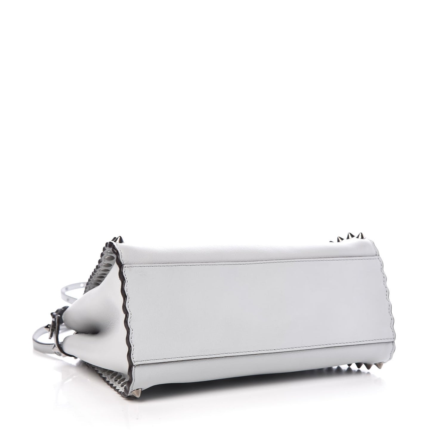 Vitello Seta Shiny Nappa Scalloped Studded Mini Peekaboo Iconic Satchel Grigio Perla