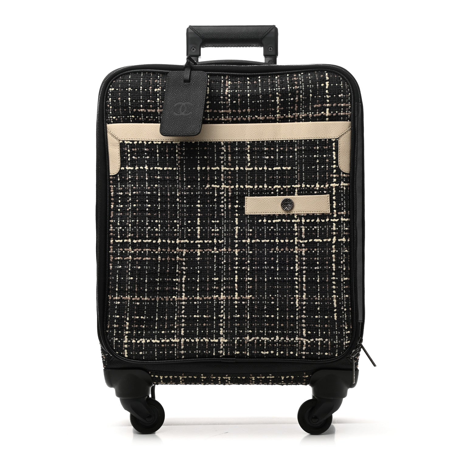 Chanel Tweed Calfskin Quilted Coco Case Trolley Rolling Luggage Black 1 of 8