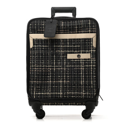 Chanel Tweed Calfskin Quilted Coco Case Trolley Rolling Luggage Black 1 of 8