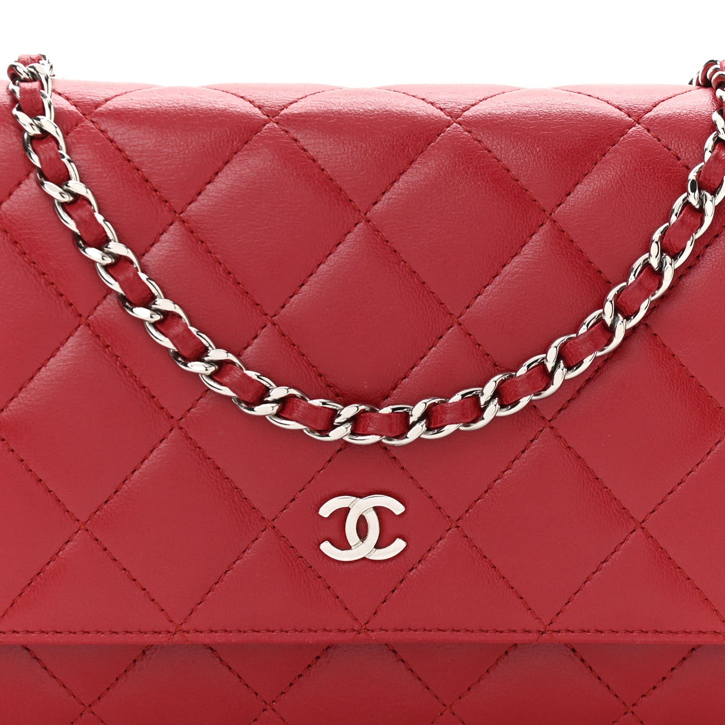 Lambskin Quilted Wallet On Chain WOC Red