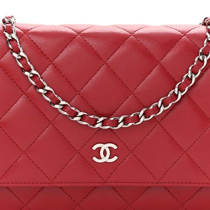 Chanel Lambskin Quilted Wallet On Chain WOC Red 9 of 11