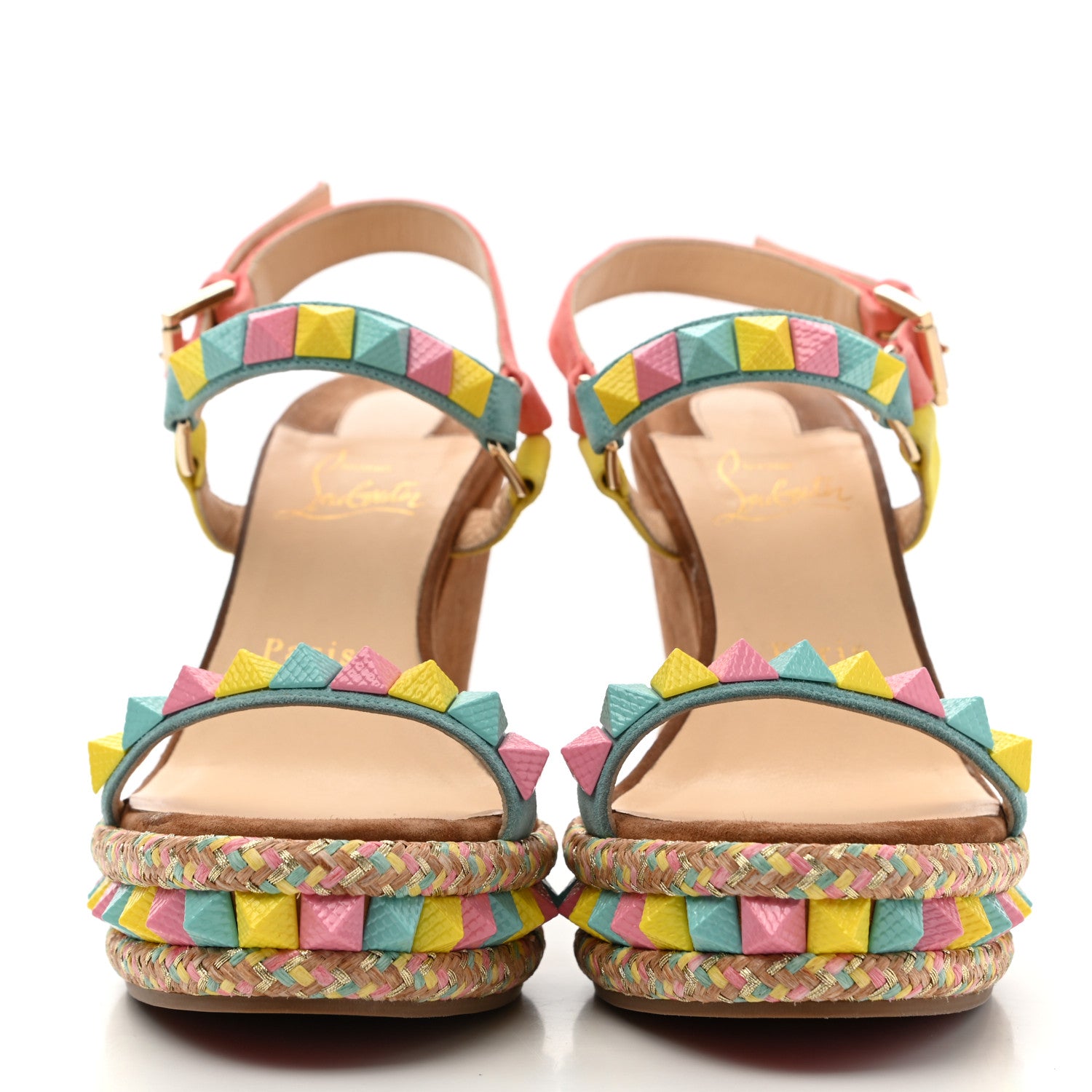 Christian Louboutin Veau Velours Pyraclou 110 Wedge Sandals 38 Biscotto 2 of 8