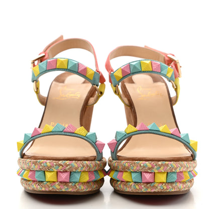 Christian Louboutin Veau Velours Pyraclou 110 Wedge Sandals 38 Biscotto 2 of 8