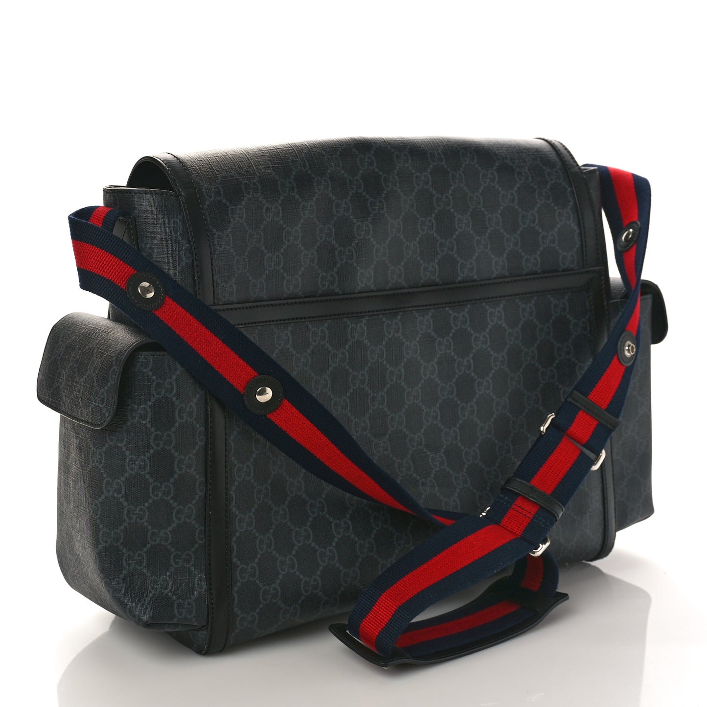 GG Supreme Monogram Web Messenger Diaper Bag Black Grey