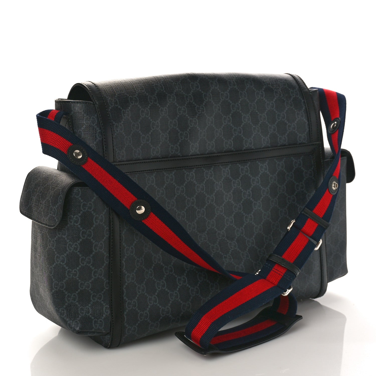 Gucci GG Supreme Monogram Web Messenger Diaper Bag Black Grey 2 of 10