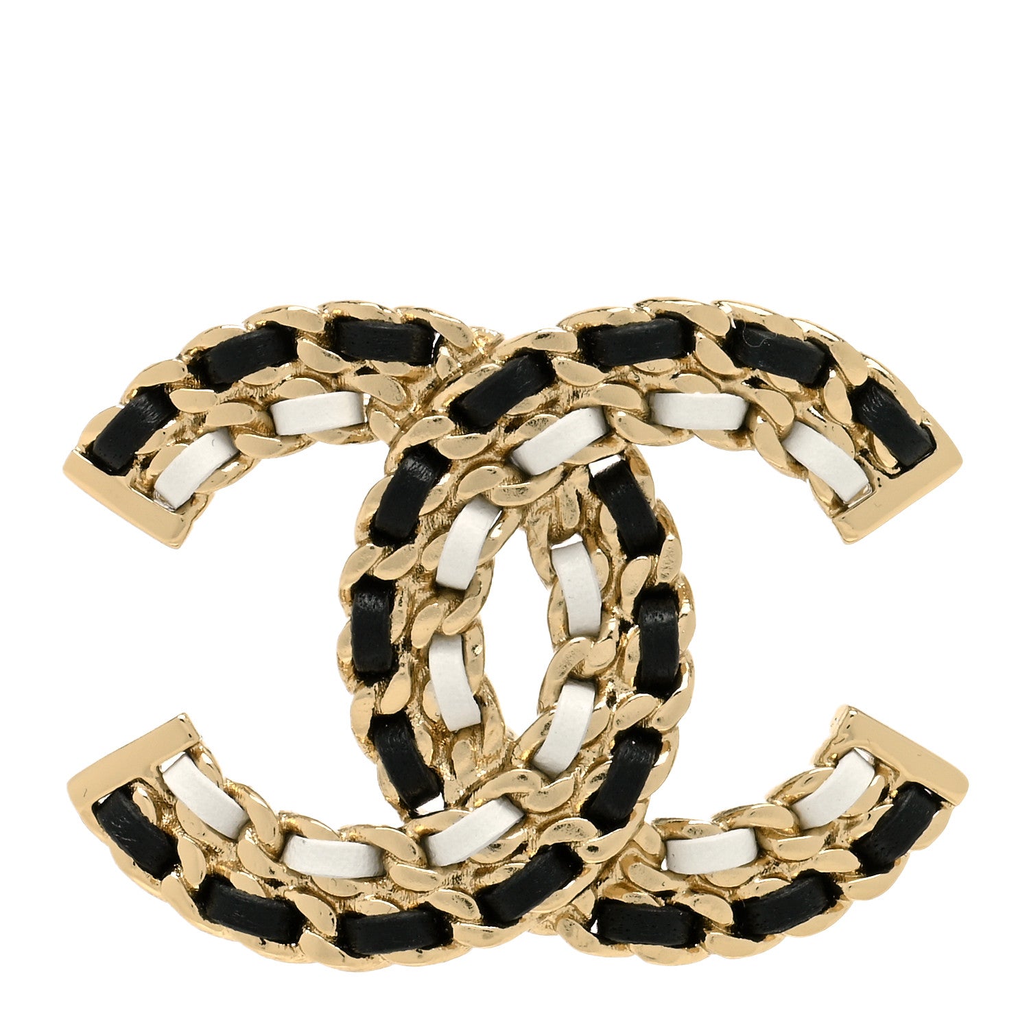 Chanel Lambskin Chain CC Brooch Black White Gold 1 of 3