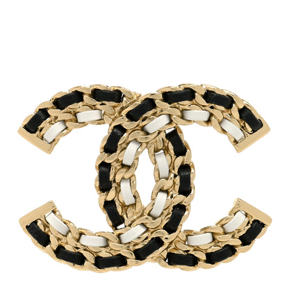 Chanel Lambskin Chain CC Brooch Black White Gold 1 of 3