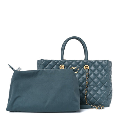 Chanel Aged Calfskin Quilted Large Coco Handle Shopping Tote Blue 2 of 15