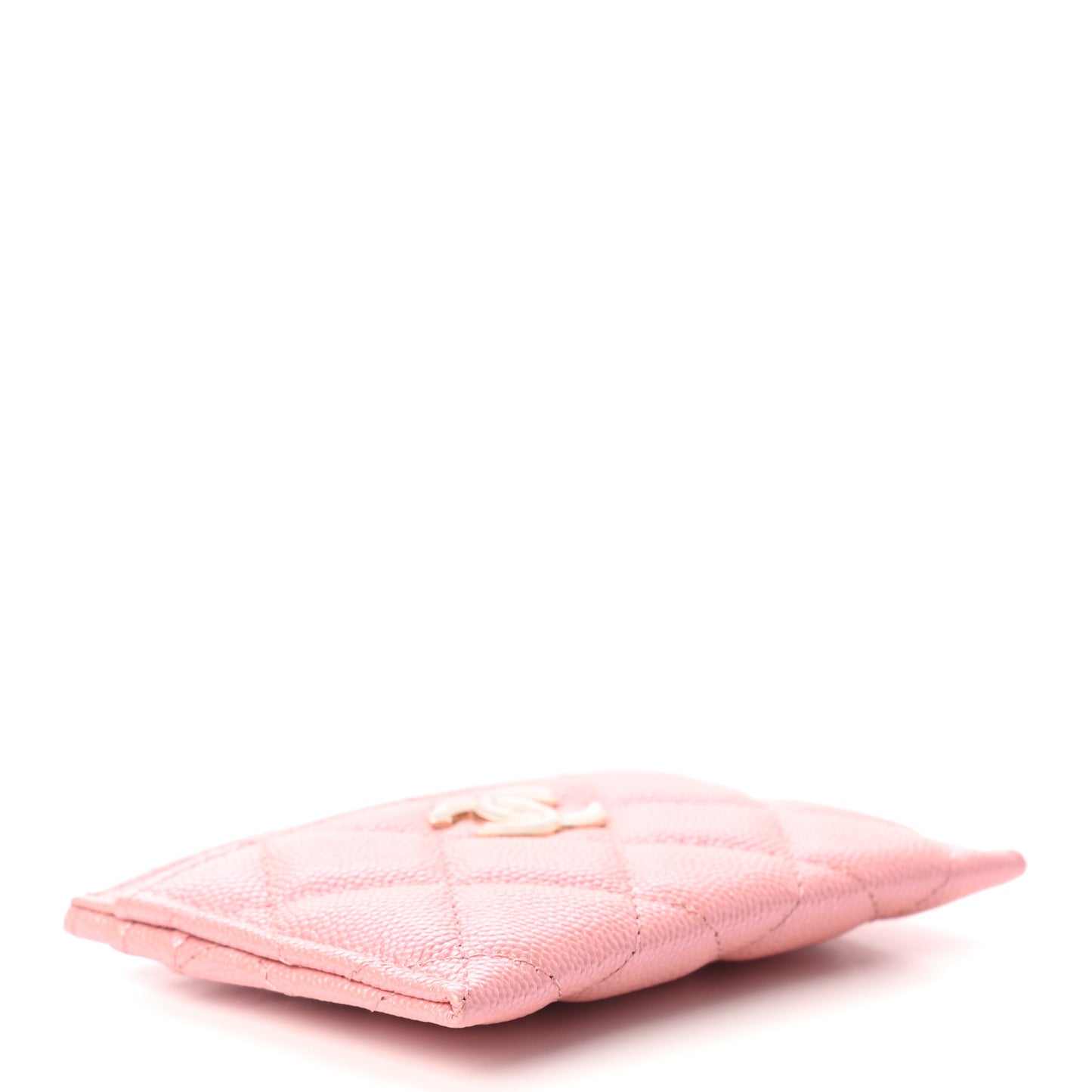 Iridescent Caviar Quilted Card Holder Rose Pink