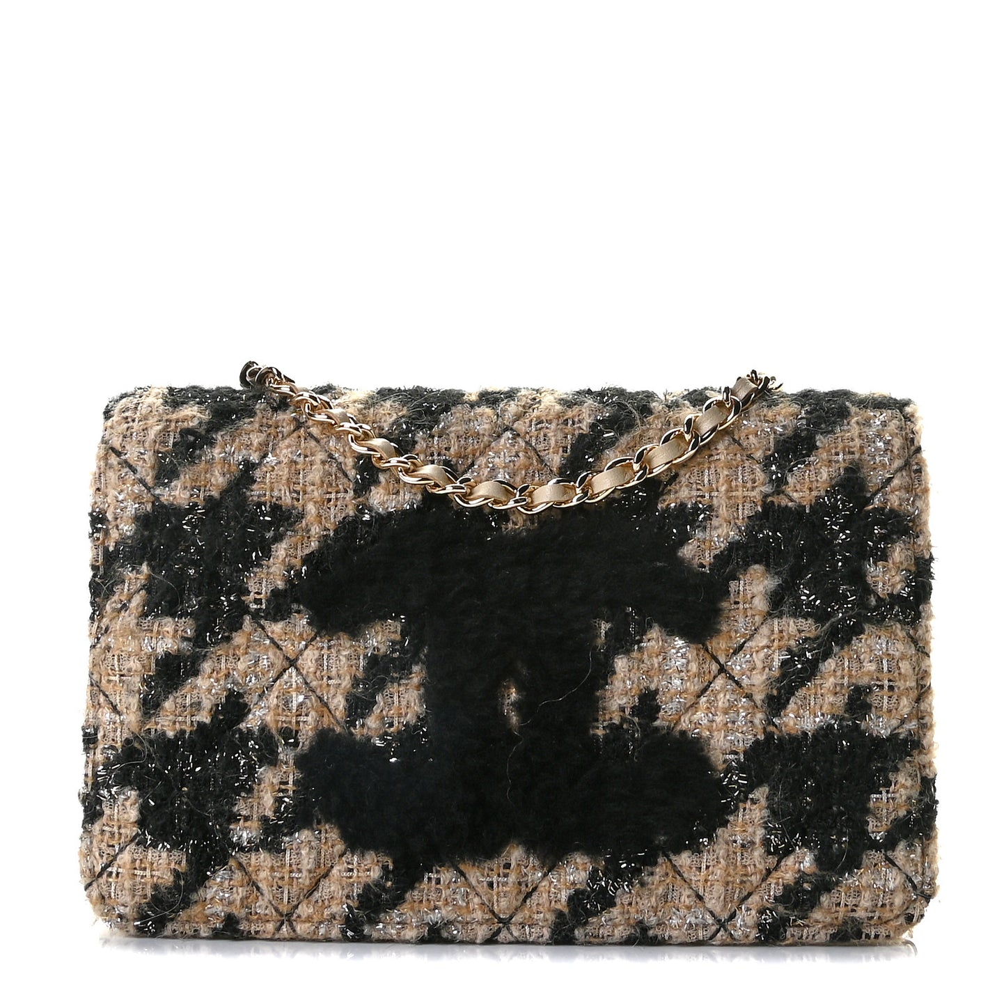 Tweed Shearling Quilted Chanel Wallet On Chain WOC and Coin Purse Beige Black