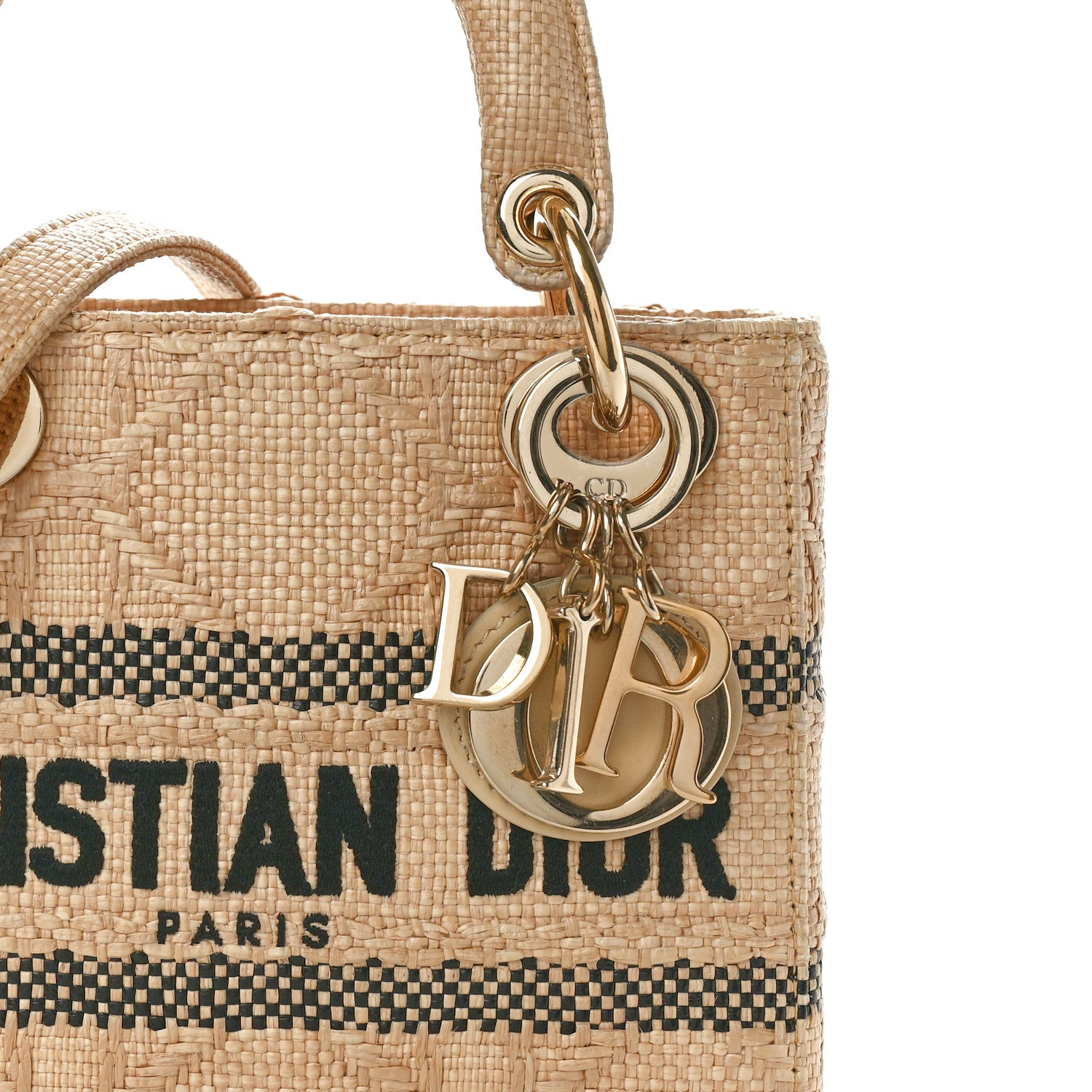 Christian Dior Raffia Woven Cannage Embroidered Mini Lady D-Lite Natural Black 7 of 9