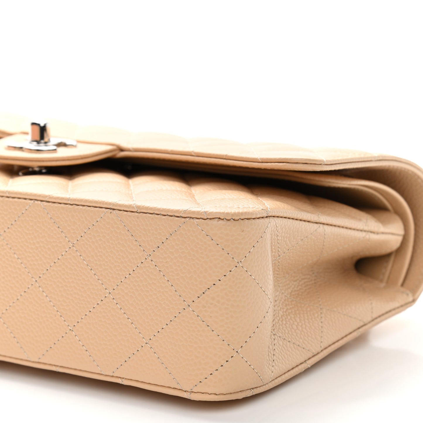 Caviar Quilted Medium Double Flap Beige