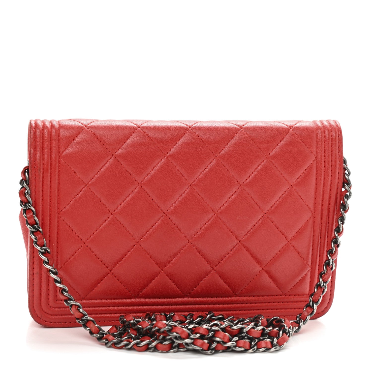 Chanel Lambskin Quilted Boy Wallet On Chain WOC Red 3 of 10