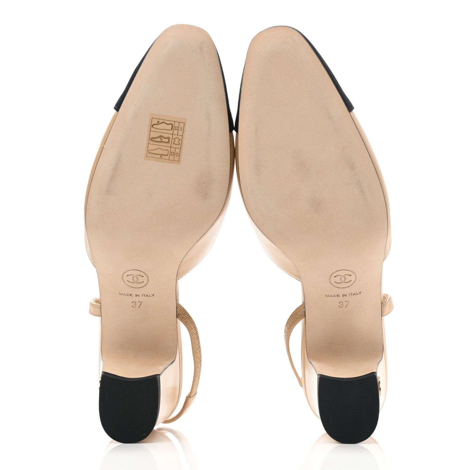 Chanel Goatskin Grosgrain Cap Toe CC Slingback Pumps 37 Beige Black 9 of 18