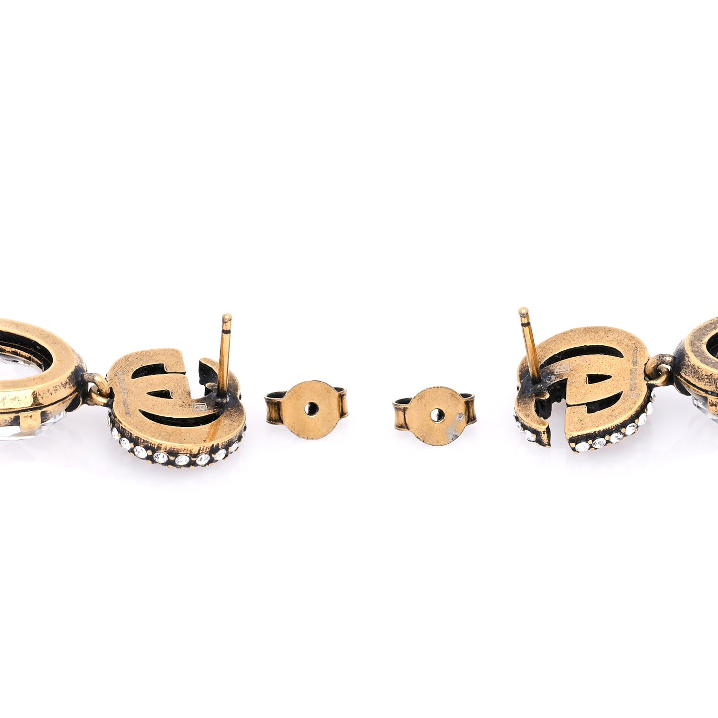 Crystal Double G Earrings Aged Gold