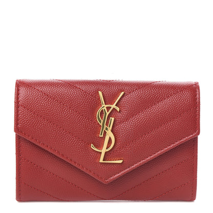 Saint Laurent Grain De Poudre Matelasse Chevron Small Monogram Envelope Wallet New Red 1 of 7