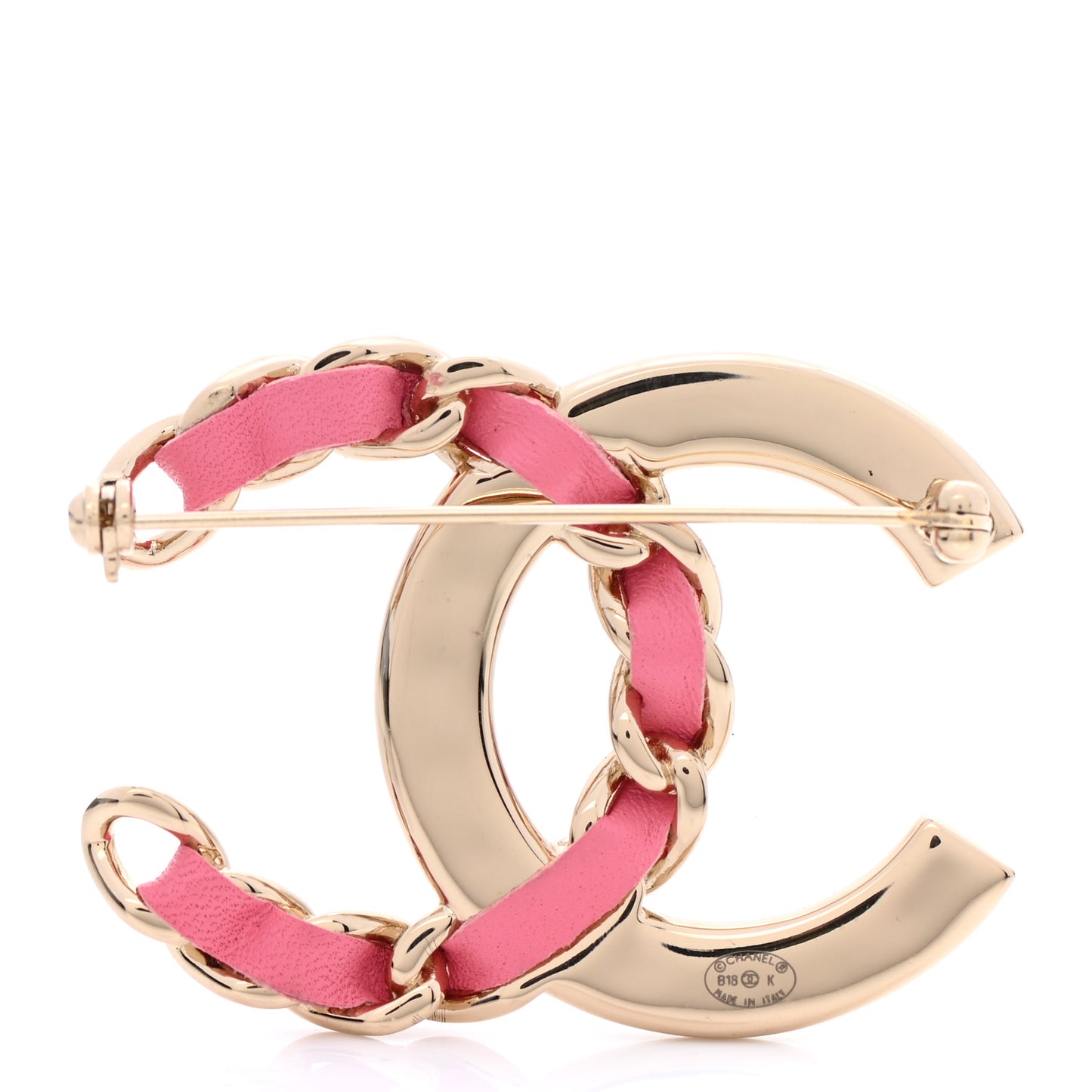 Lambskin Baguette Crystal CC Chain Brooch Pink Gold