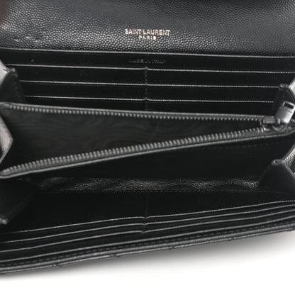 Saint Laurent Grain De Poudre Matelasse Chevron Monogram Flap Wallet Black 5 of 8