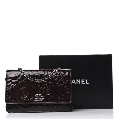 Chanel Patent Camellia Embossed Wallet On Chain WOC Brown 9 of 9