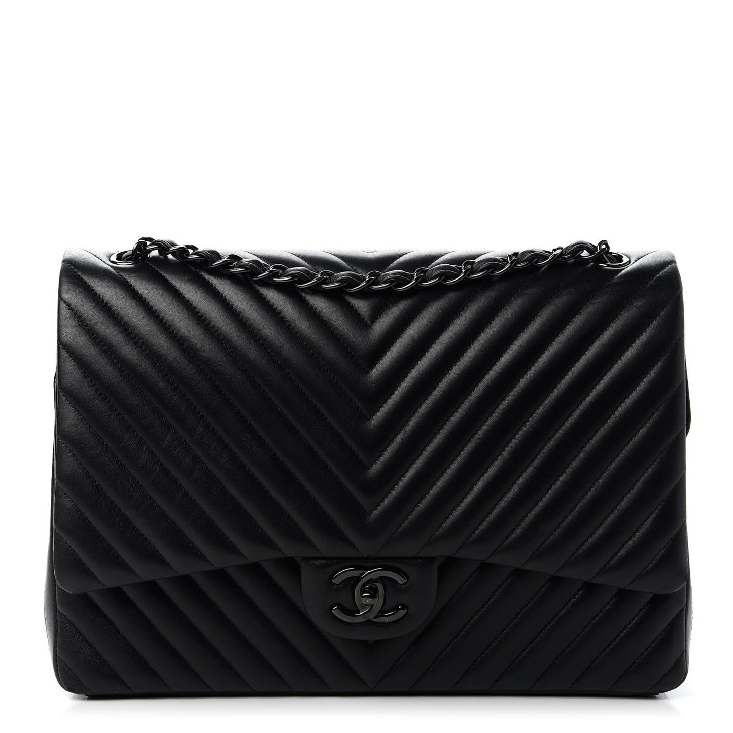 Lambskin Chevron Quilted Maxi Double Flap So Black