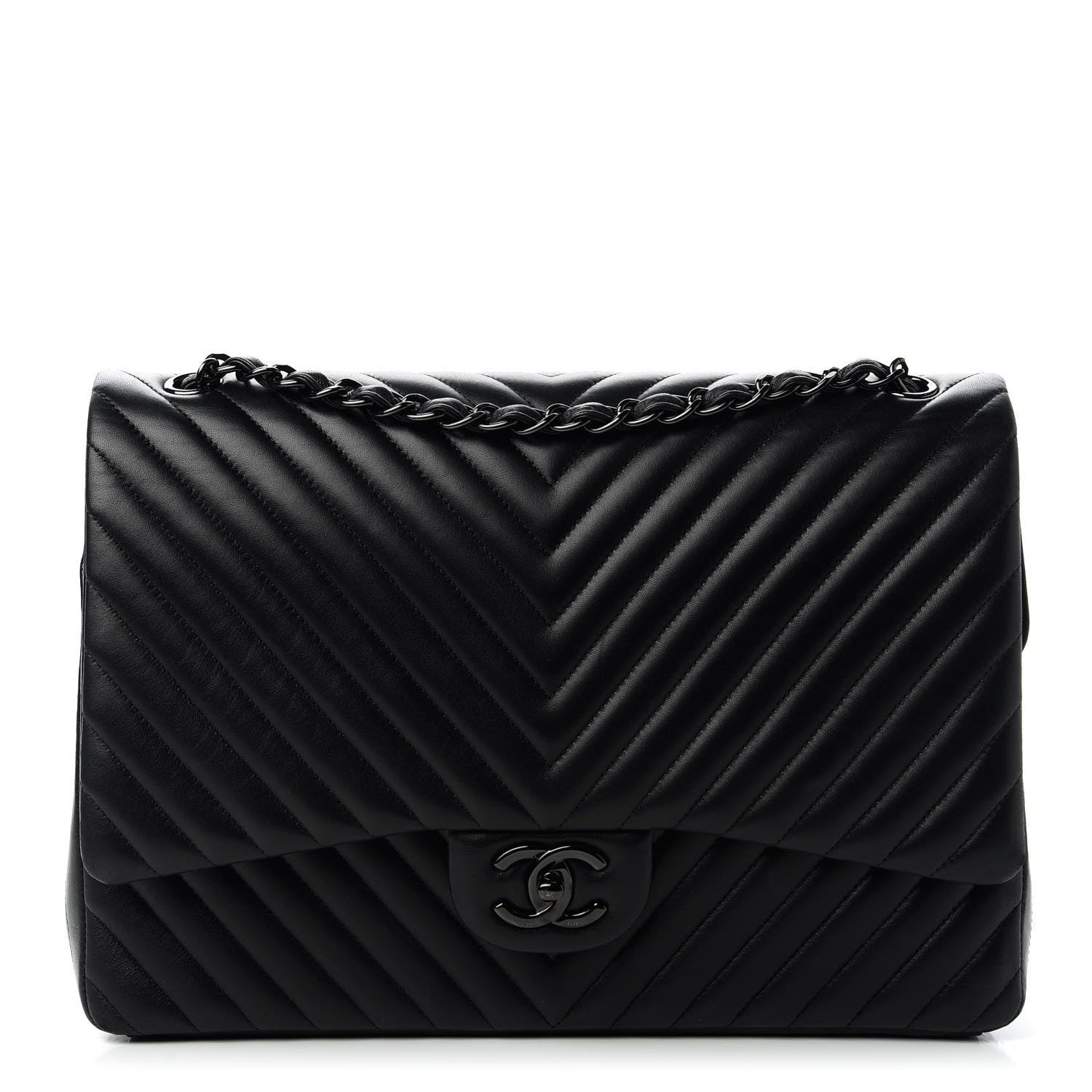 Chanel Lambskin Chevron Quilted Maxi Double Flap So Black 1 of 11