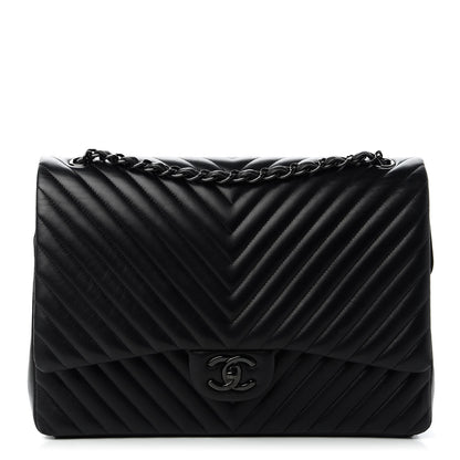 Chanel Lambskin Chevron Quilted Maxi Double Flap So Black 1 of 11