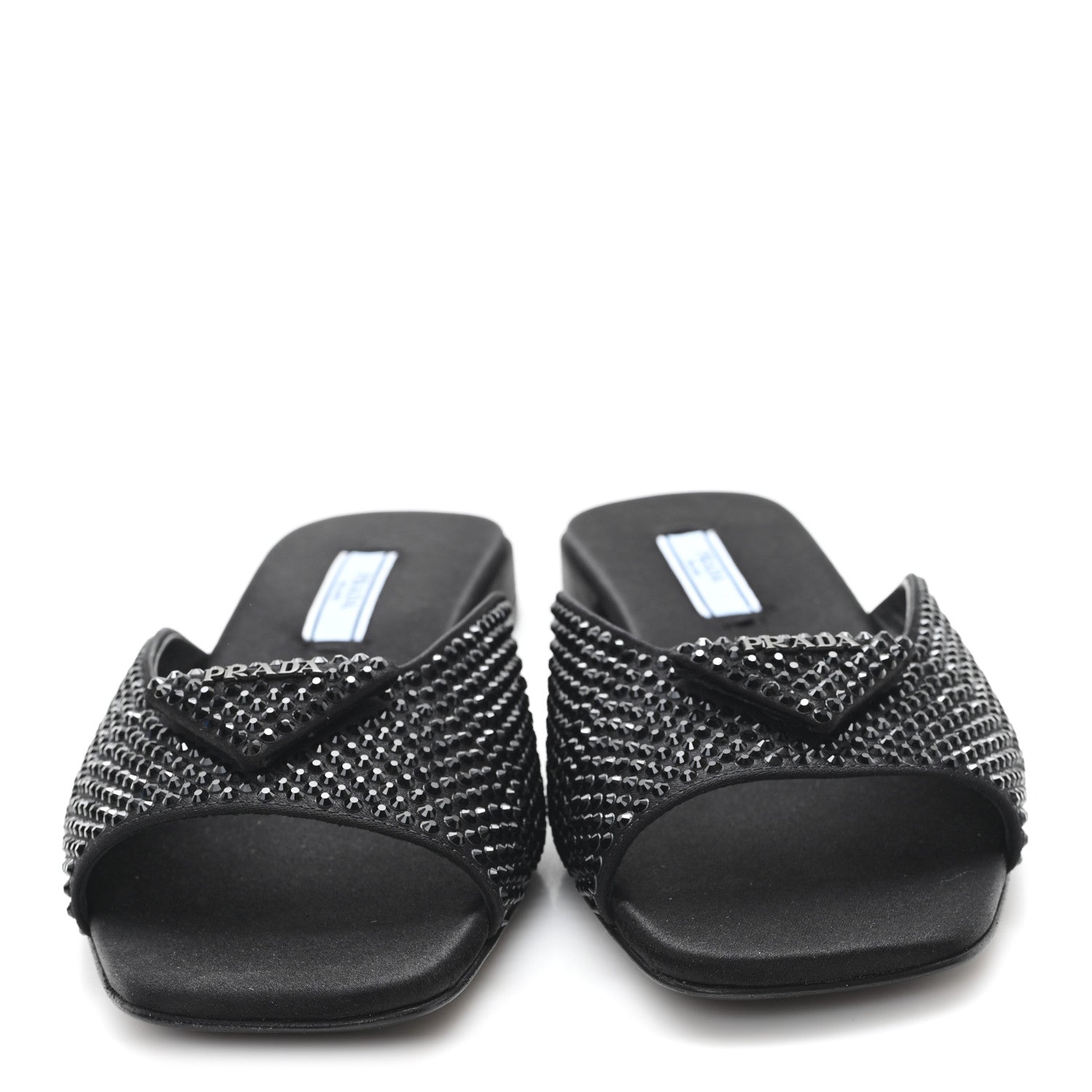Prada Satin Crystal Logo 10mm Slide Sandals  35 Black 3 of 8