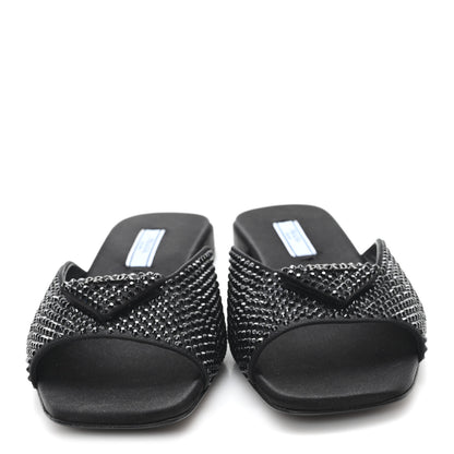 Prada Satin Crystal Logo 10mm Slide Sandals  35 Black 3 of 8