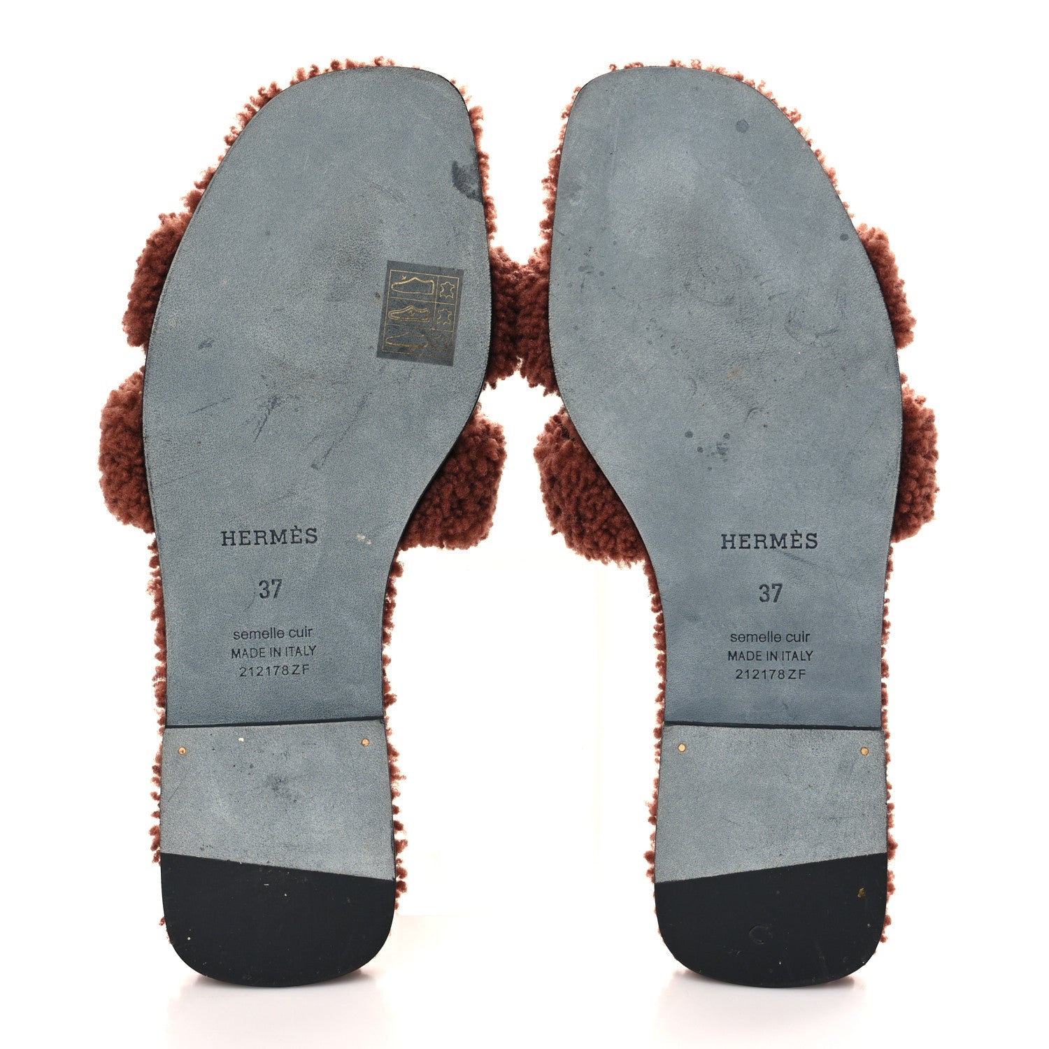 Hermes Woolskin Oran Sandals 37 Cognac 5 of 8