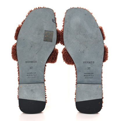 Hermes Woolskin Oran Sandals 37 Cognac 5 of 8
